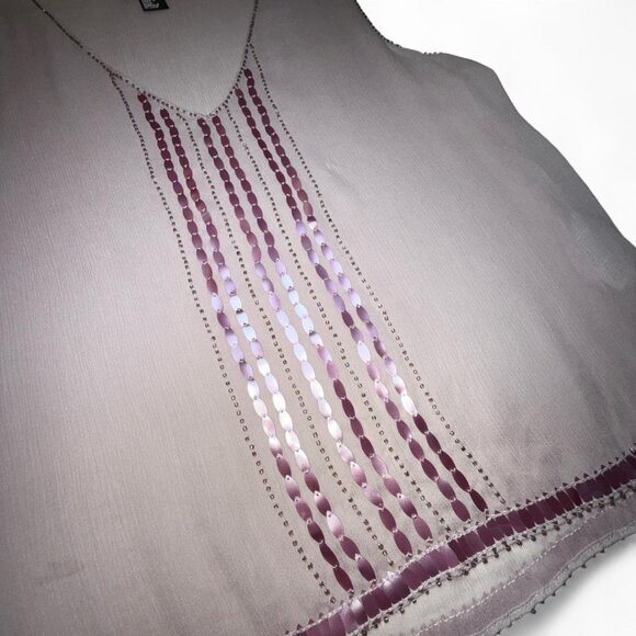 DKNY Lilac Silk Sheer Beaded V-Neck Tank Size Small - Picture 7 of 8